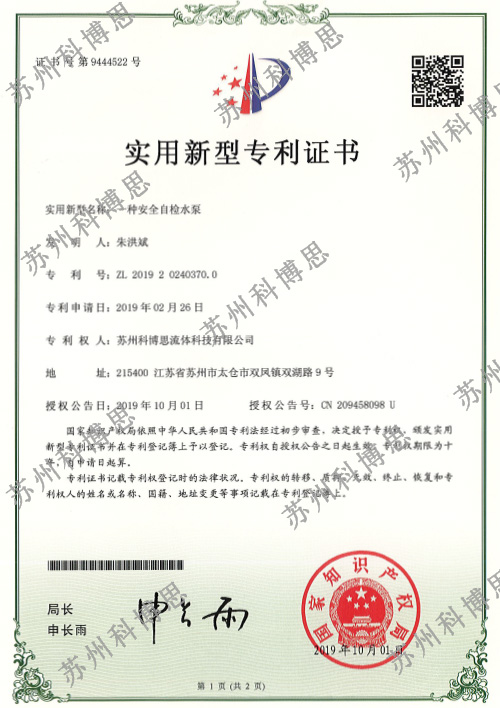 安全自檢水泵實(shí)用新型